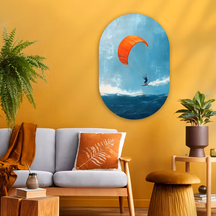Muurovaal - Glas - Kitesurfer - Oranje - Zee - Lucht — 3