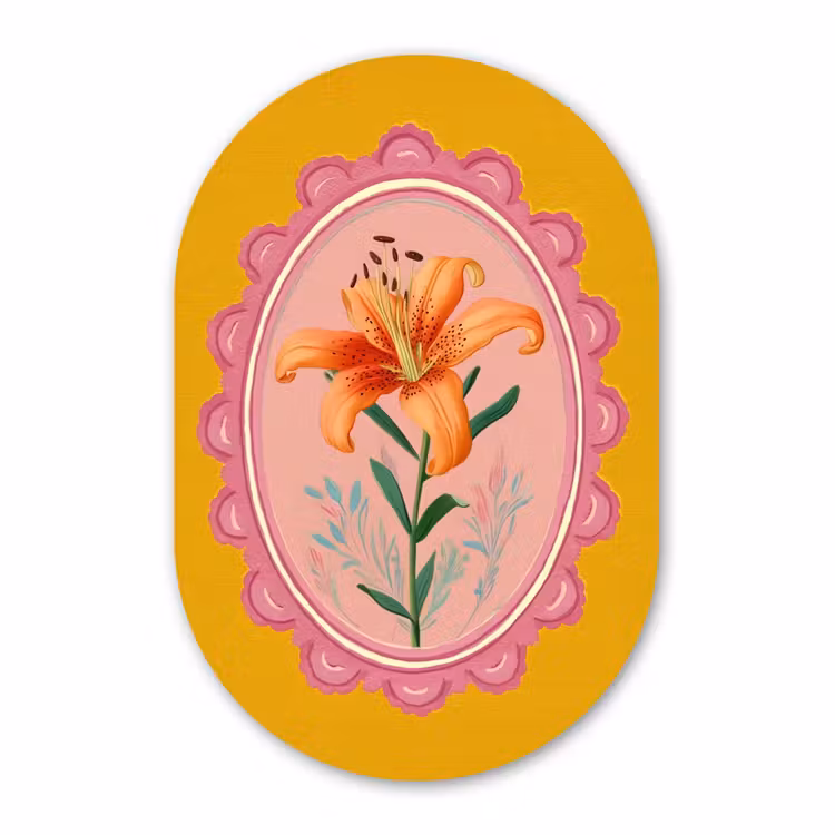 Muurovaal - Glas - Lelie - Oranje - Lijst - Ovaal — 1