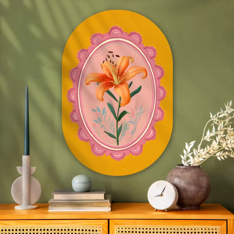 Muurovaal - Glas - Lelie - Oranje - Lijst - Ovaal — 2