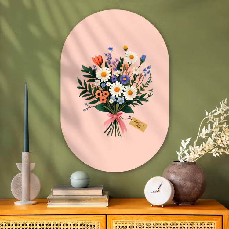 Muurovaal - Glas - Margrieten - Boeket - Strikje - Roze — 2