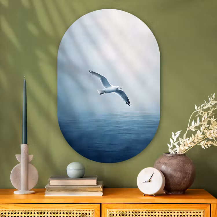 Muurovaal - Glas - Meeuw - Wit - Zee - Mistig — 2