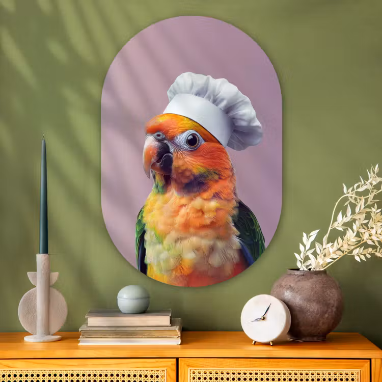 Muurovaal - Glas - Papegaai - Koksmuts - Nieuwsgierig - Vogel — 2