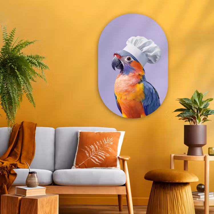 Muurovaal - Glas - Papegaai - Koksmuts - Paars - Cute — 3