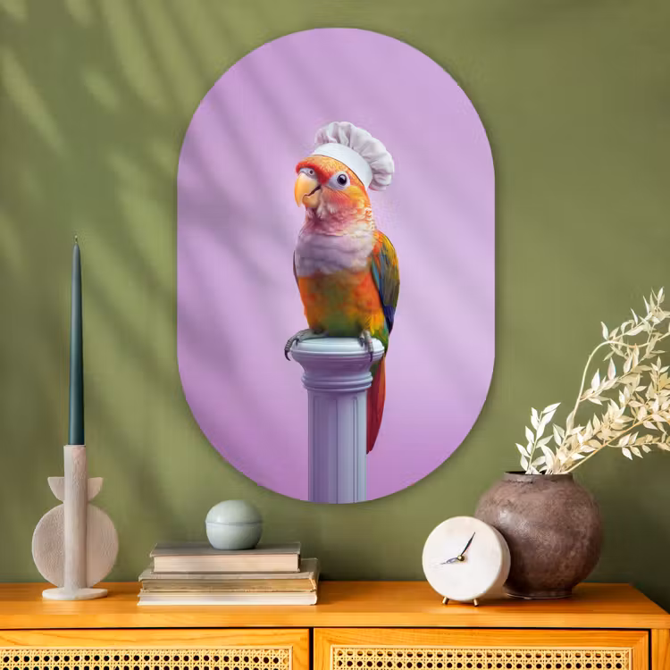 Muurovaal - Glas - Papegaai - Koksmuts - Pilaar - Vogel — 2