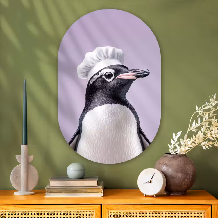 Muurovaal - Glas - Pinguïn - Koksmuts - Lief - Paars — 2