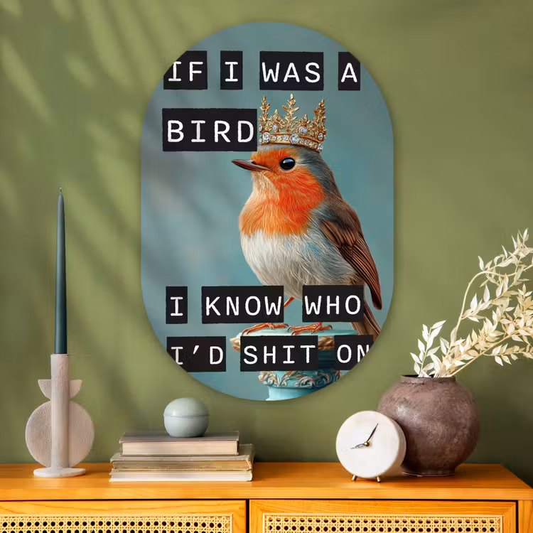 Muurovaal - Glas - Roodborstje - Vogel - Blauw - Decoratie — 2