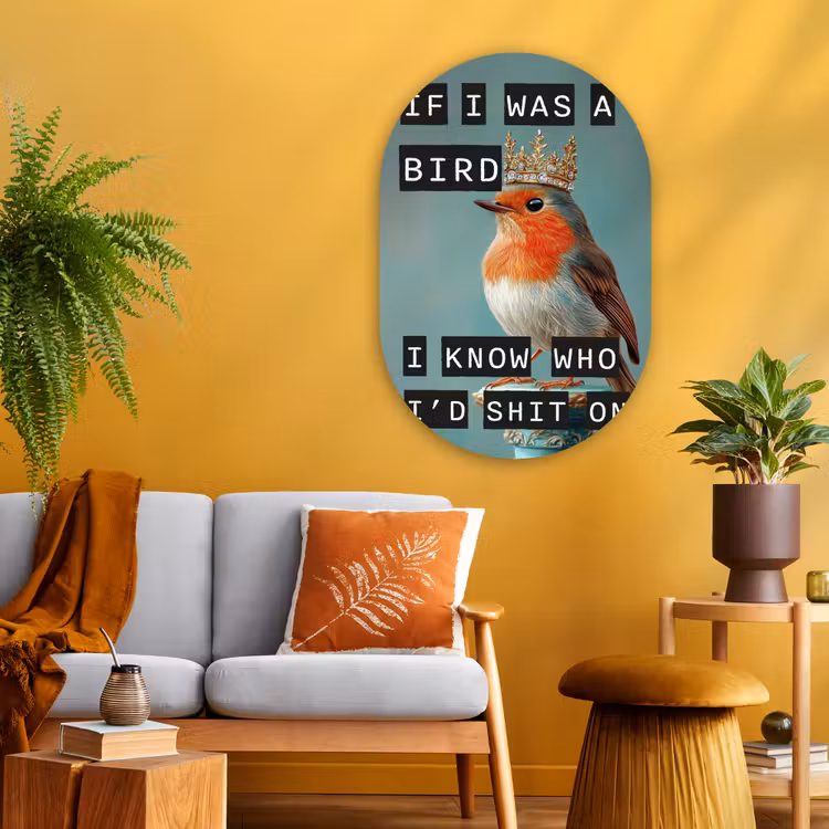 Muurovaal - Glas - Roodborstje - Vogel - Blauw - Decoratie — 3
