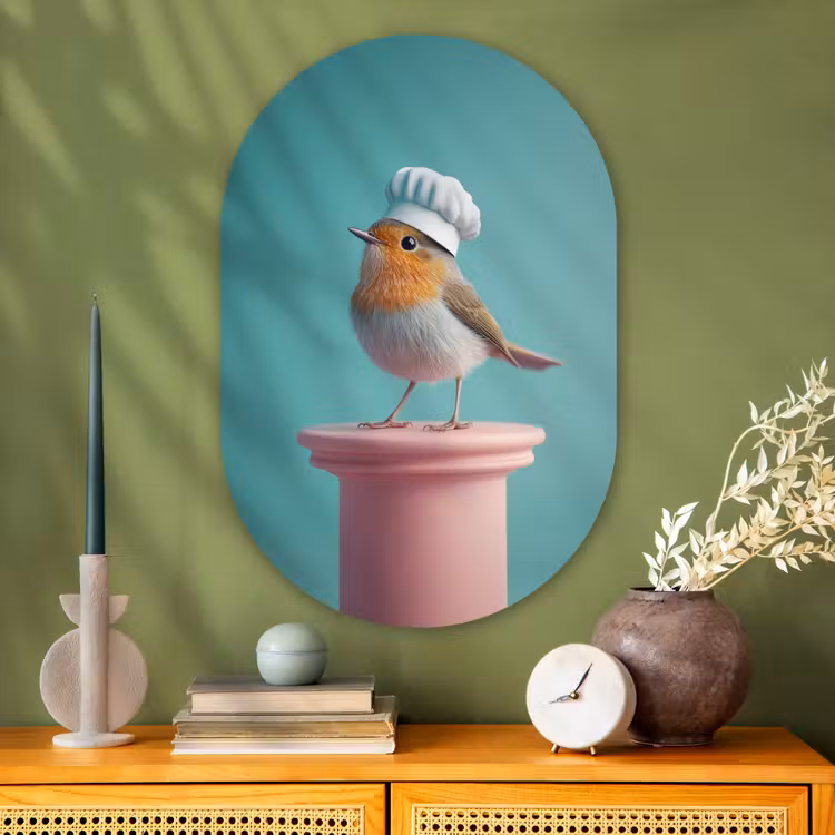 Muurovaal - Glas - Roodborstje - Vogel - Koksmuts - Sokkel — 2