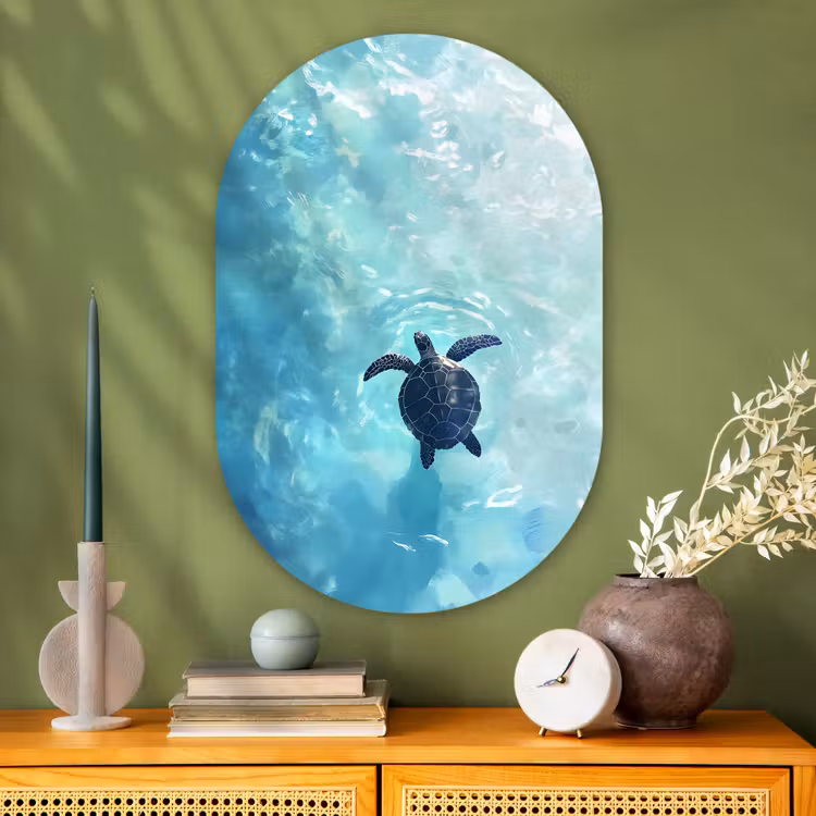 Muurovaal - Glas - Schildpad - Zee - Blauw - Schittering — 2
