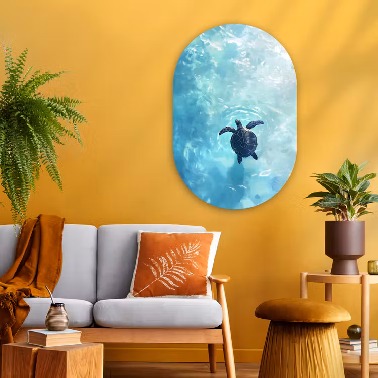 Muurovaal - Glas - Schildpad - Zee - Blauw - Schittering — 3