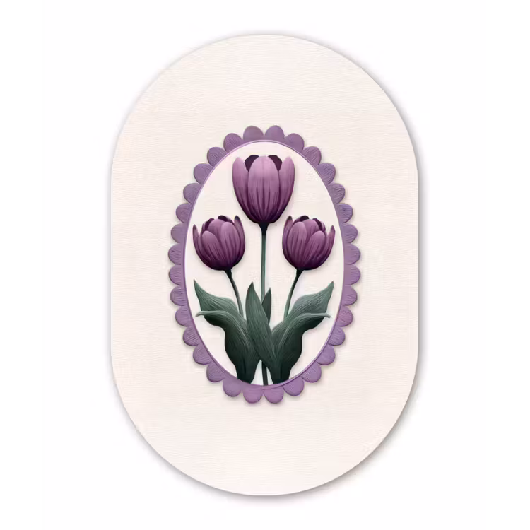Muurovaal - Glas - Tulpen - Paars - Lijst - Bladeren — 1