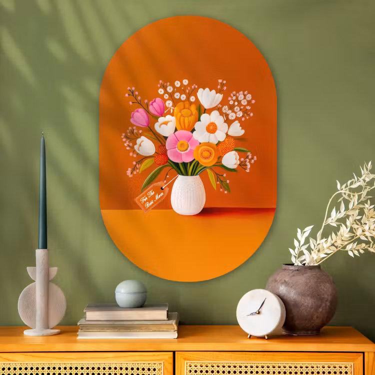 Muurovaal - Glas - Vaas - Bloemen - Oranje — 2