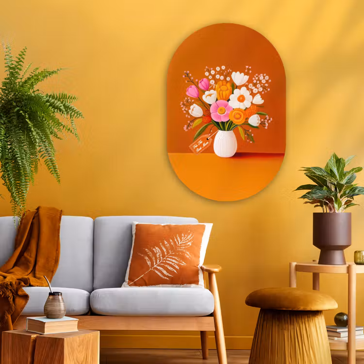 Muurovaal - Glas - Vaas - Bloemen - Oranje — 3