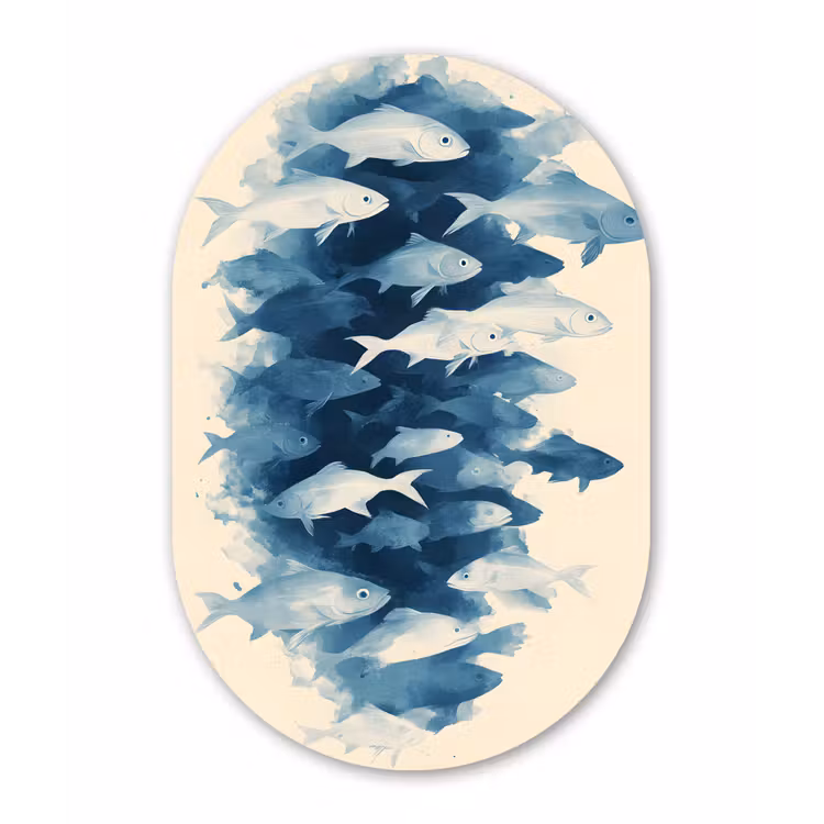 Muurovaal - Glas - Vissen - Minimalistisch - Blauw — 1
