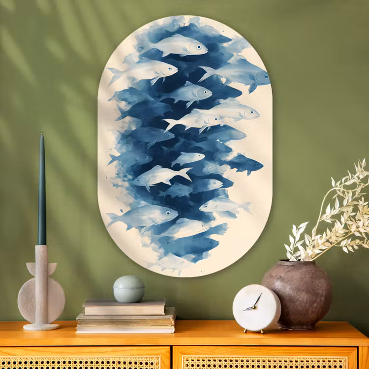 Muurovaal - Glas - Vissen - Minimalistisch - Blauw — 2