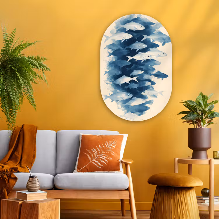 Muurovaal - Glas - Vissen - Minimalistisch - Blauw — 3