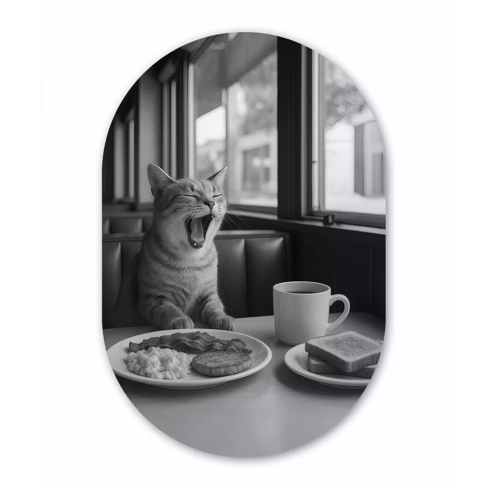 Muurovaal - Glas - Kat - Koffie - Brood - Zwart — 1
