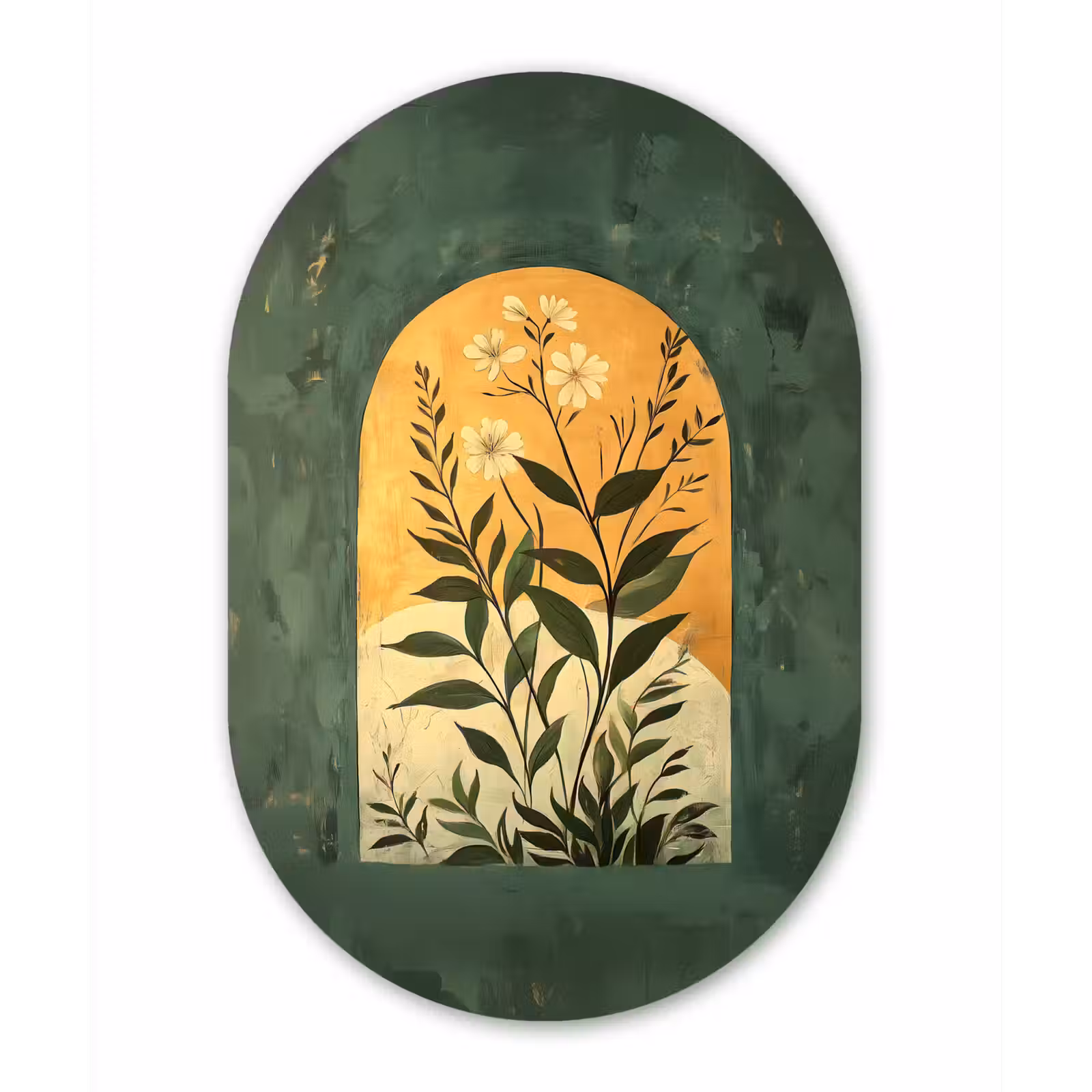 Muurovaal - Glas - Plant - Bloemen - Wit — 1