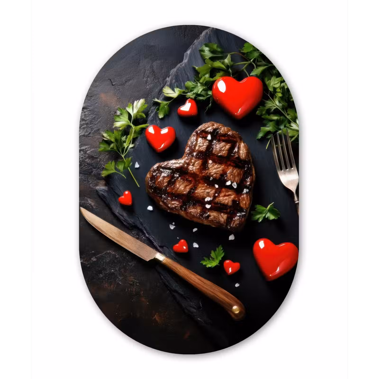 Muurovaal - Glas - Steak - Hart - Bestek — 1