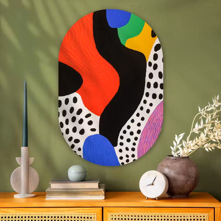 Muurovaal - Glas - Abstract - Vormen - Kleuren - Stippen — 2