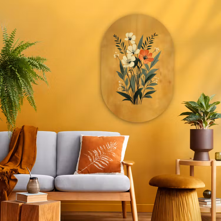 Muurovaal - Glas - Bladeren - Boeket - Bloemen - Geel — 3