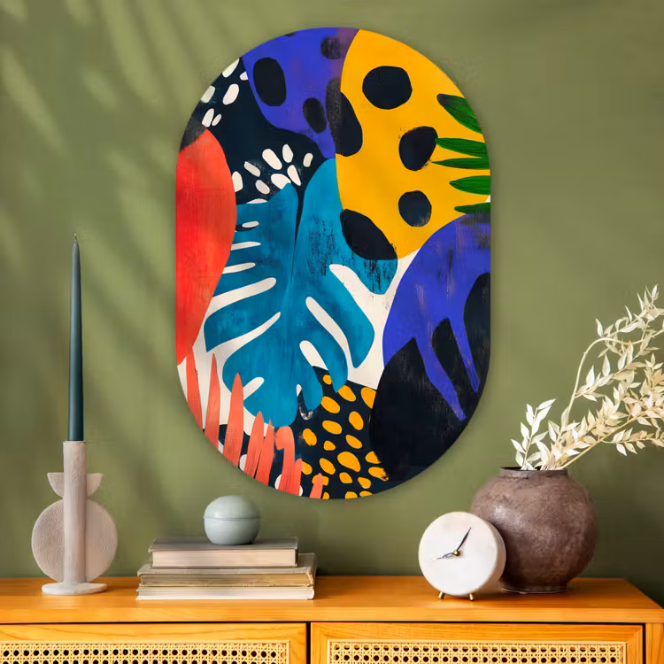 Muurovaal - Glas - Bladeren - Vormen - Abstract - Kleurrijk — 2