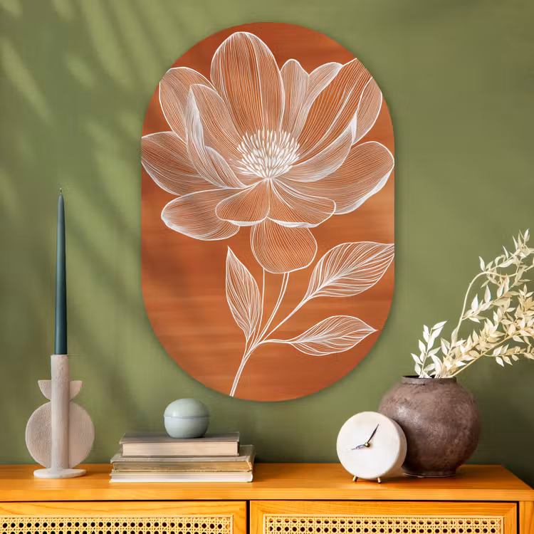 Muurovaal - Glas - Bloem - Minimalistisch - Wit — 2