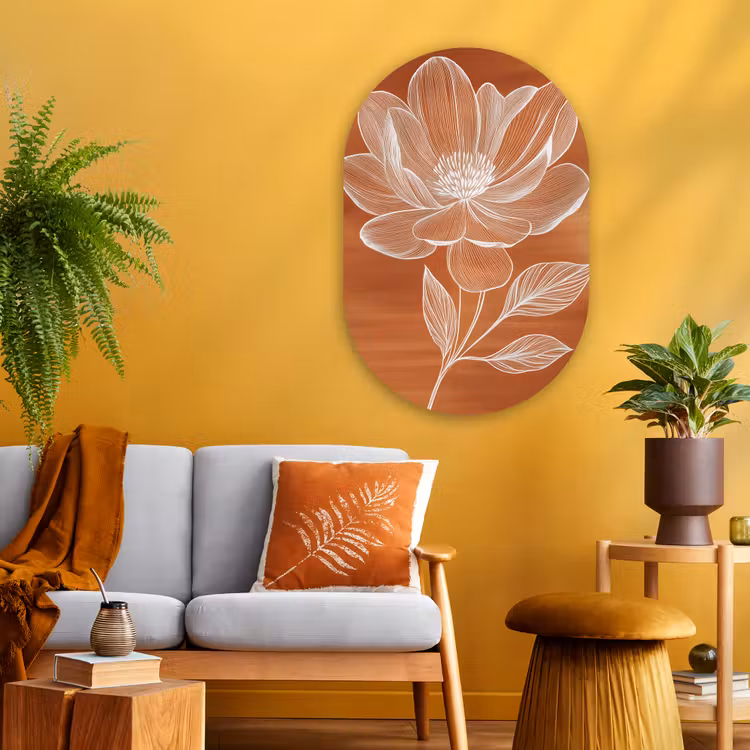 Muurovaal - Glas - Bloem - Minimalistisch - Wit — 3