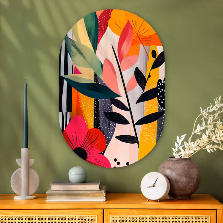 Muurovaal - Glas - Bloemen - Bladeren - Abstract - Kleurrijk — 2