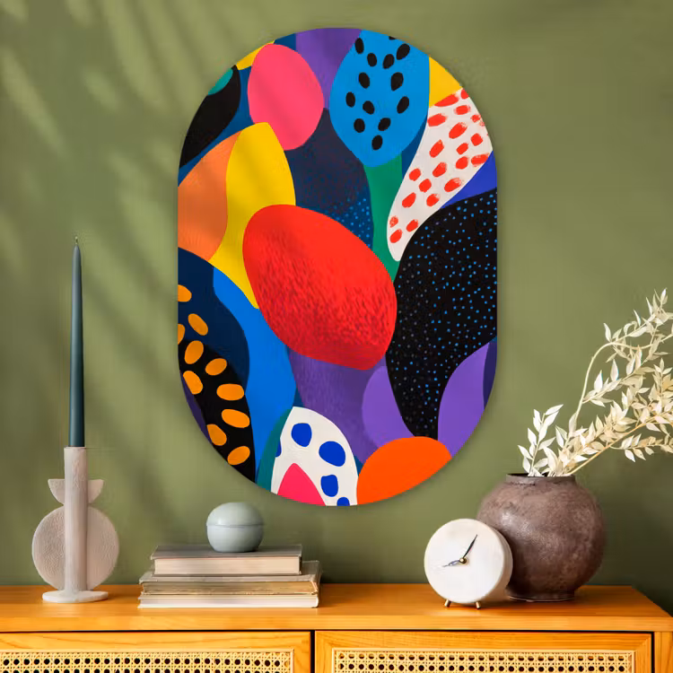 Muurovaal - Glas - Bloemen - Bladeren - Abstract - Rood — 2