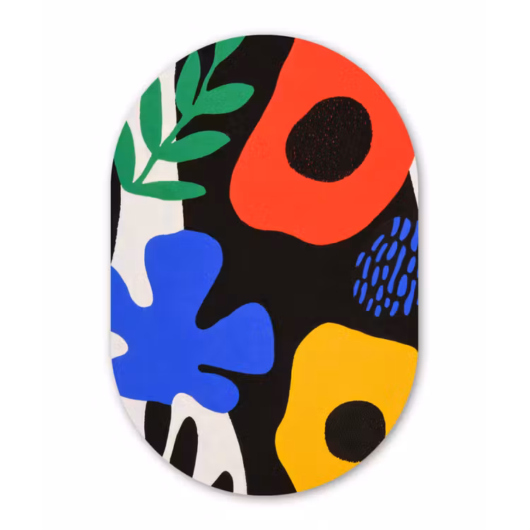 Muurovaal - Glas - Bloemen - Bladeren - Abstract - Zwart — 1