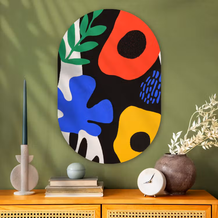 Muurovaal - Glas - Bloemen - Bladeren - Abstract - Zwart — 2