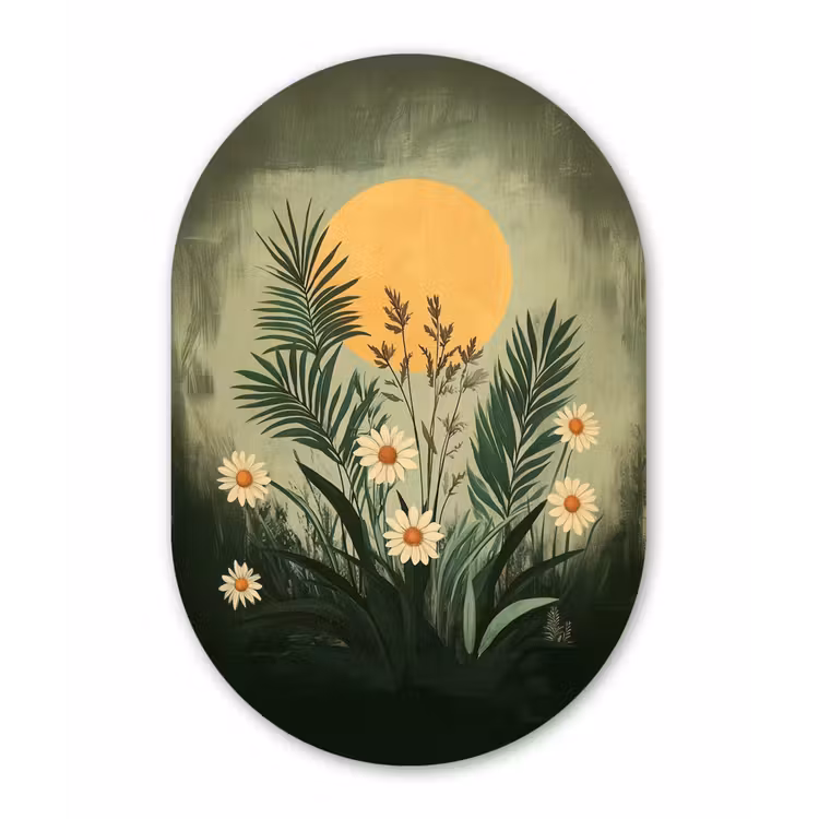 Muurovaal - Glas - Bloemen - Bladeren - Zon - Groen — 1