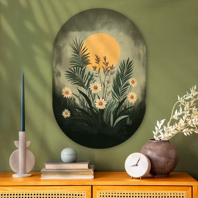 Muurovaal - Glas - Bloemen - Bladeren - Zon - Groen — 2