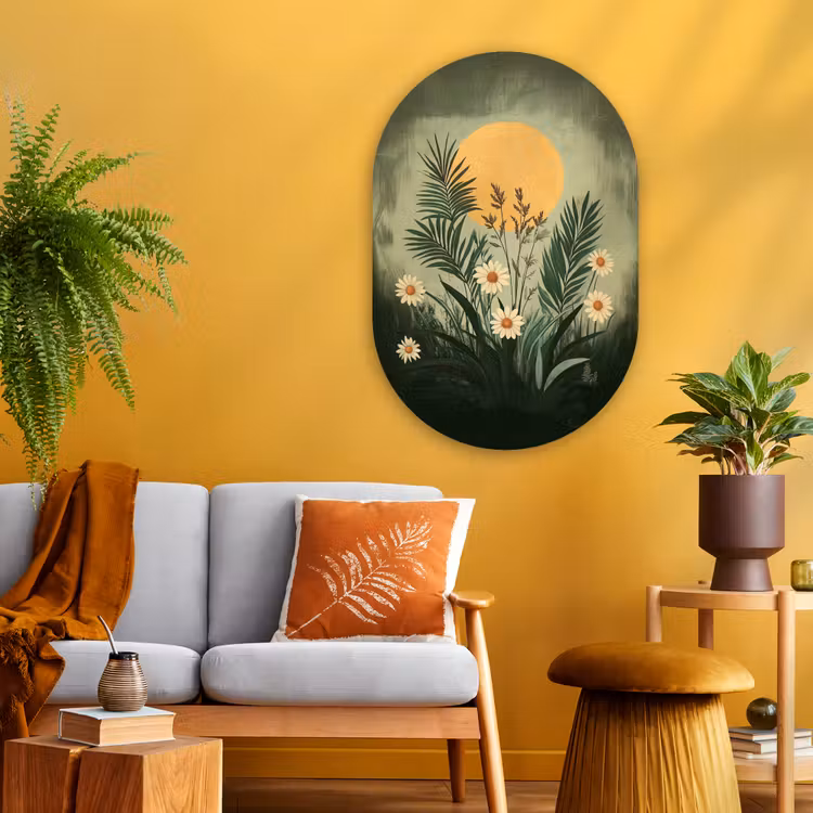 Muurovaal - Glas - Bloemen - Bladeren - Zon - Groen — 3