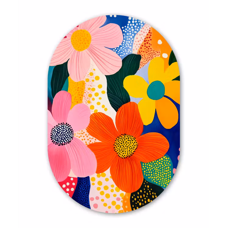 Muurovaal - Glas - Bloemen - Kleurrijk - Stippen — 1