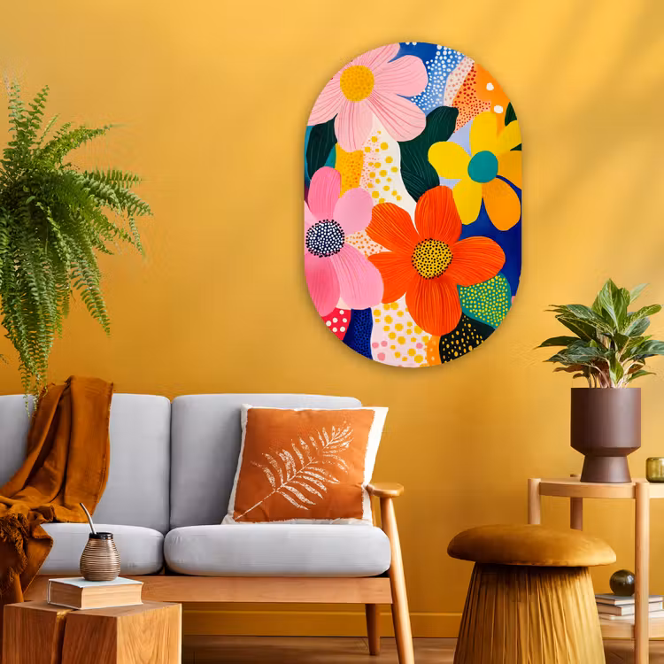 Muurovaal - Glas - Bloemen - Kleurrijk - Stippen — 3