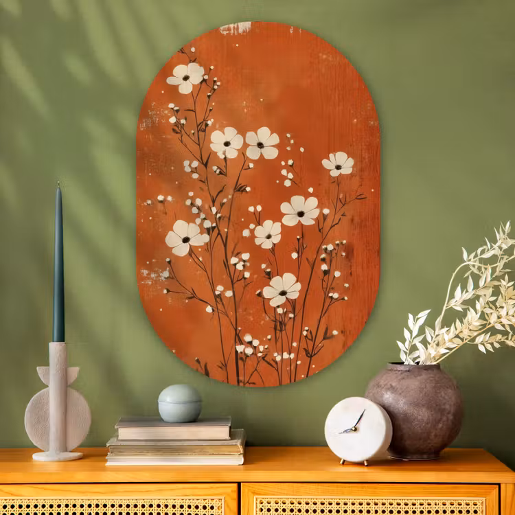 Muurovaal - Glas - Bloemen - Wit - Subtiel - Roestkleur — 2