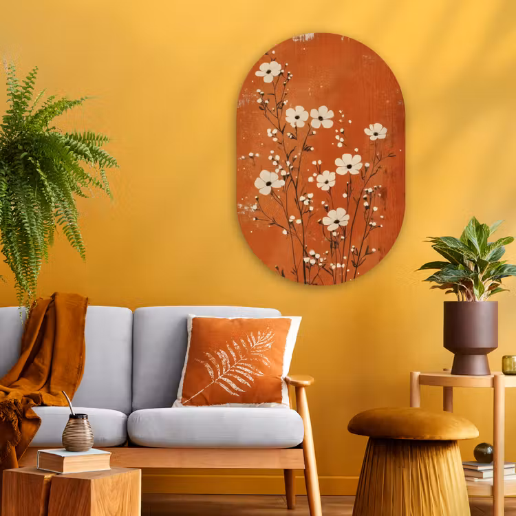 Muurovaal - Glas - Bloemen - Wit - Subtiel - Roestkleur — 3