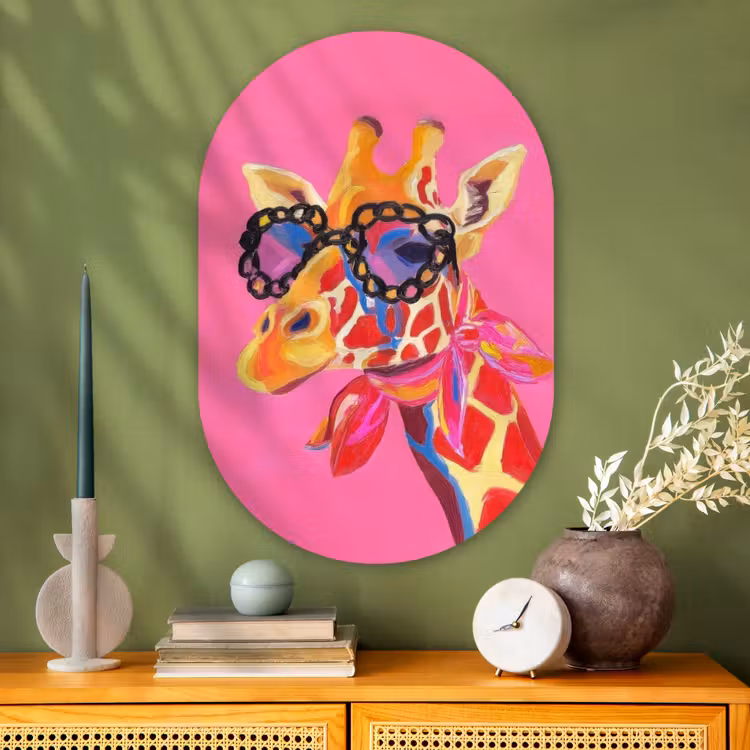 Muurovaal - Glas - Giraf - Roze - Bril - Sjaal — 2