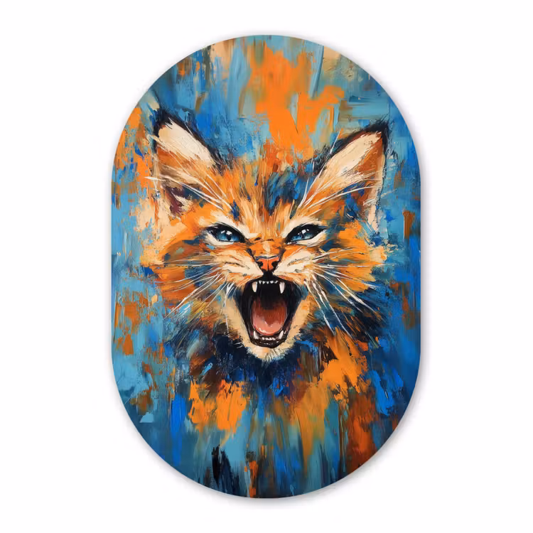 Muurovaal - Glas - Kat - Kleurrijk - Oranje - Blauw — 1