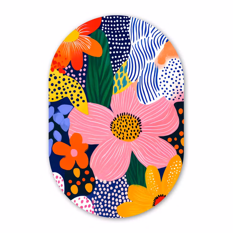 Muurovaal - Glas - Kleurrijk - Bloemen - Abstract - Stippen — 1
