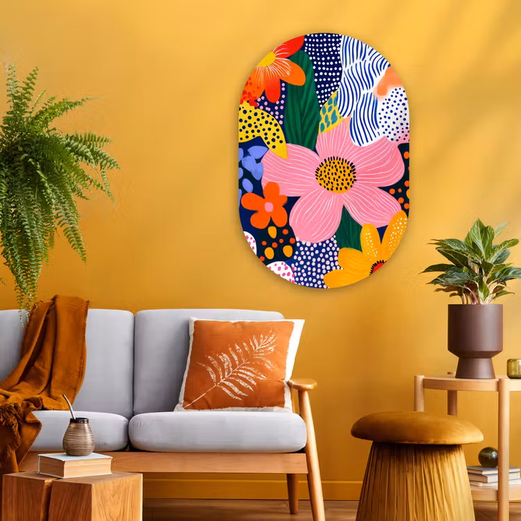 Muurovaal - Glas - Kleurrijk - Bloemen - Abstract - Stippen — 3
