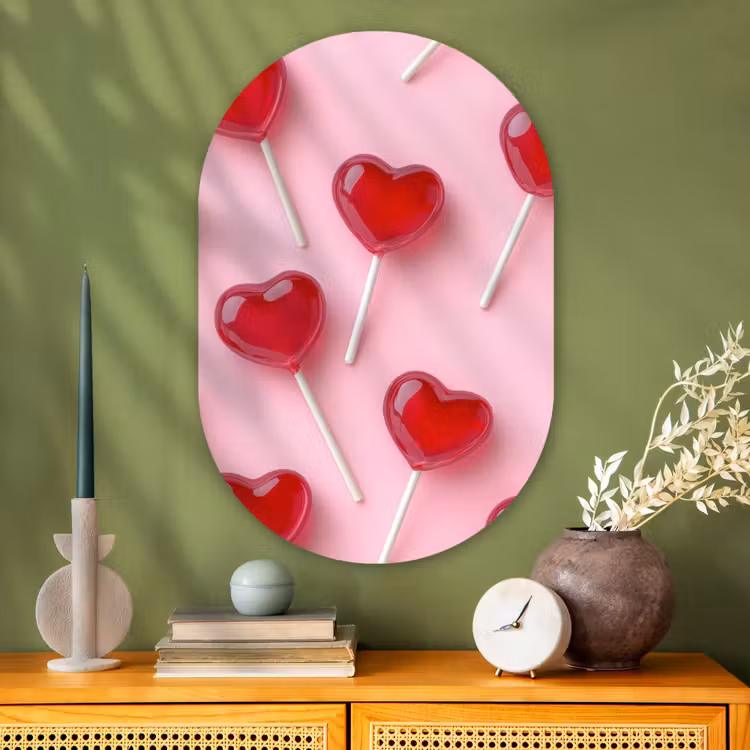 Muurovaal - Glas - Lollies - Hartjes - Roze — 2