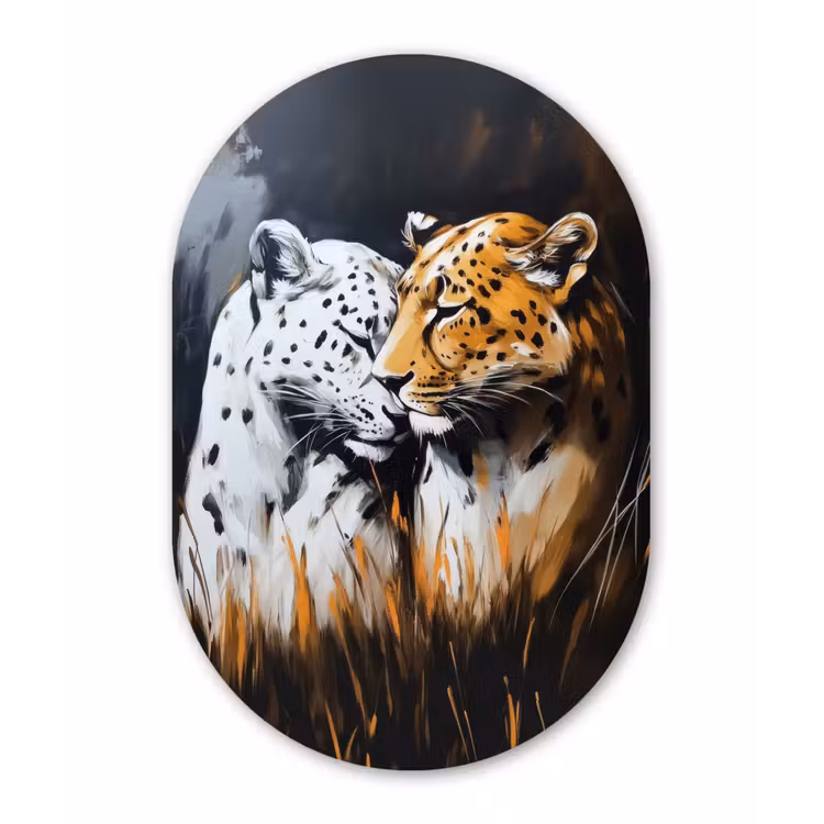 Muurovaal - Glas - Luipaard - Oranje - Wit - Gras — 1