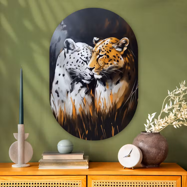 Muurovaal - Glas - Luipaard - Oranje - Wit - Gras — 2