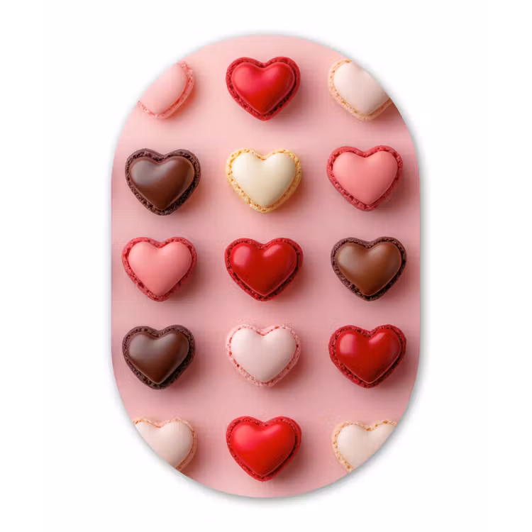 Muurovaal - Glas - Macarons - Hartjes - Kleurrijk - Roze — 1