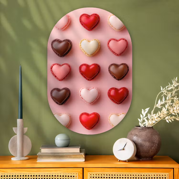Muurovaal - Glas - Macarons - Hartjes - Kleurrijk - Roze — 2