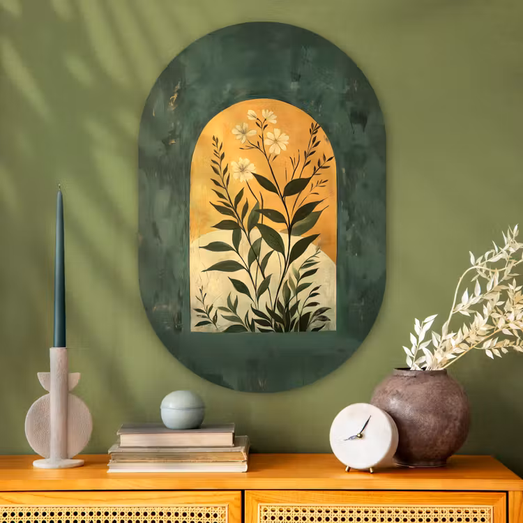 Muurovaal - Glas - Plant - Bloemen - Wit — 2