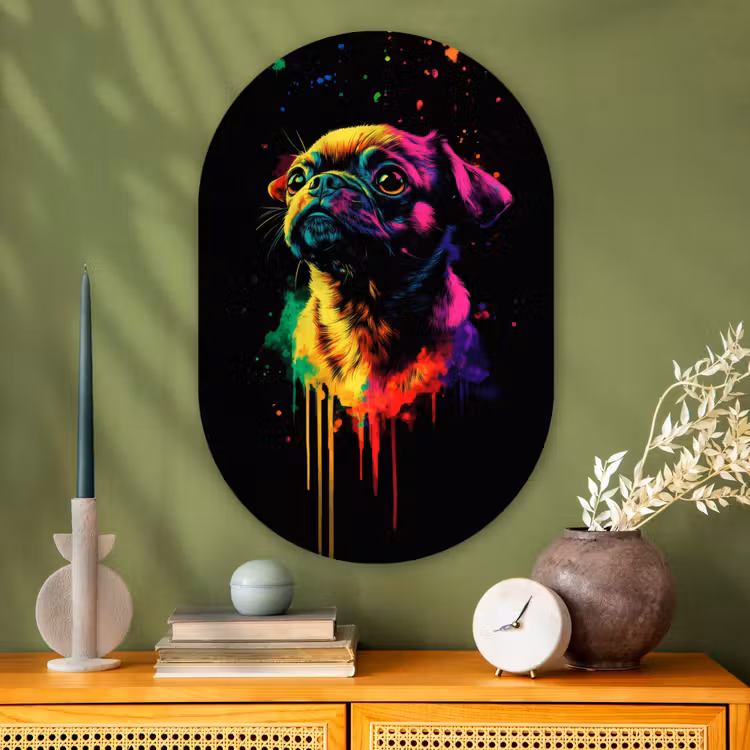 Muurovaal - Glas - Puck - Hond - Verf - Kleuren — 2